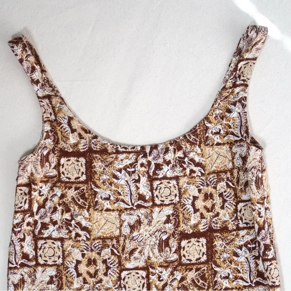 Vintage Contempo Casuals Brown and Ochre Print Set Tank Top & Wrap Skort - Picture 6 of 17